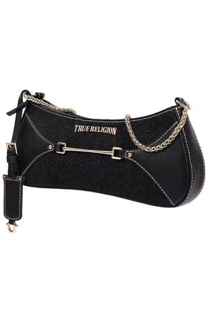 Top Zip Black Denim Shoulder Bag image number 3