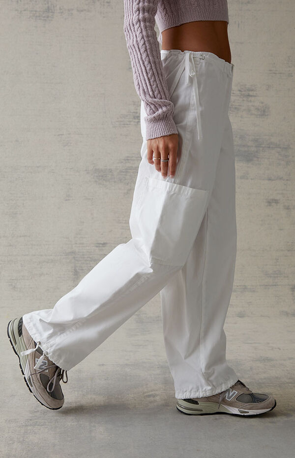 White Cargo Parachute Pants