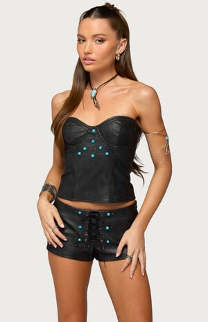 Jessica Cupped Faux Leather Strapless Top image number 1
