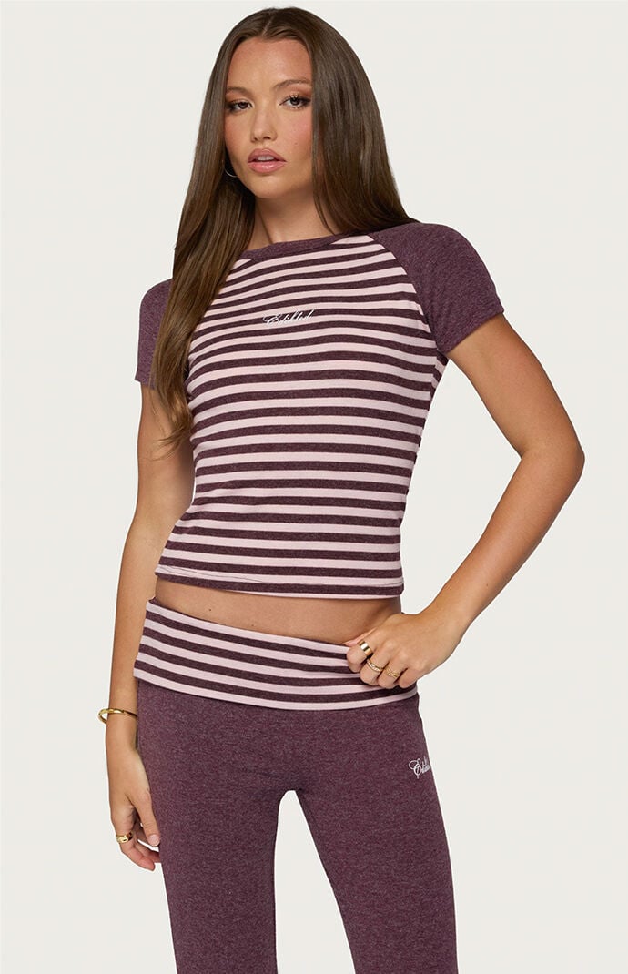 Edikted Stay Stripey Raglan T-Shirt