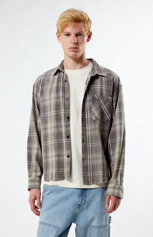 Washed Cropped Flannel Shirt image number 1