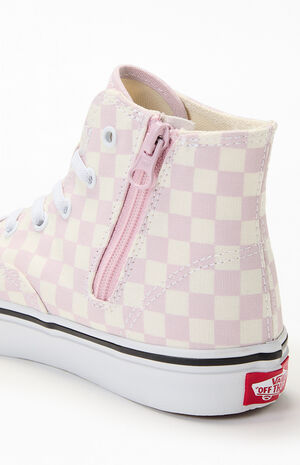 Kids Pink Checkerboard Authentic Hi Zip Shoes image number 7