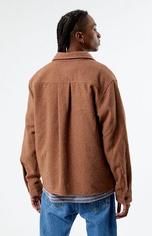 Brown Oversized Wooly Solid Shacket image number 4