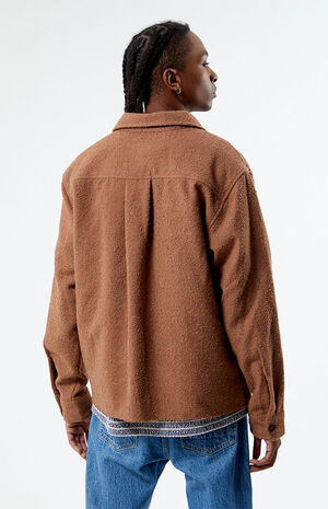 Brown Oversized Wooly Solid Shacket image number 4