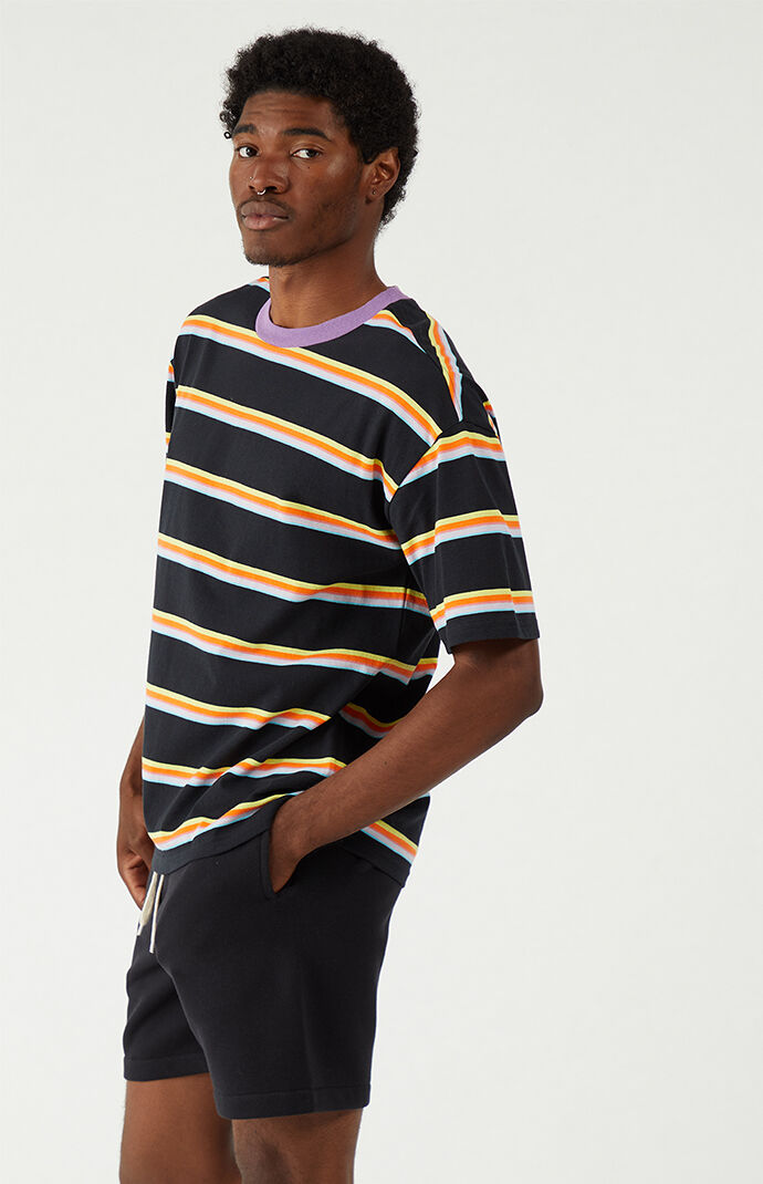 Black Striped Knit Boxy T-Shirt