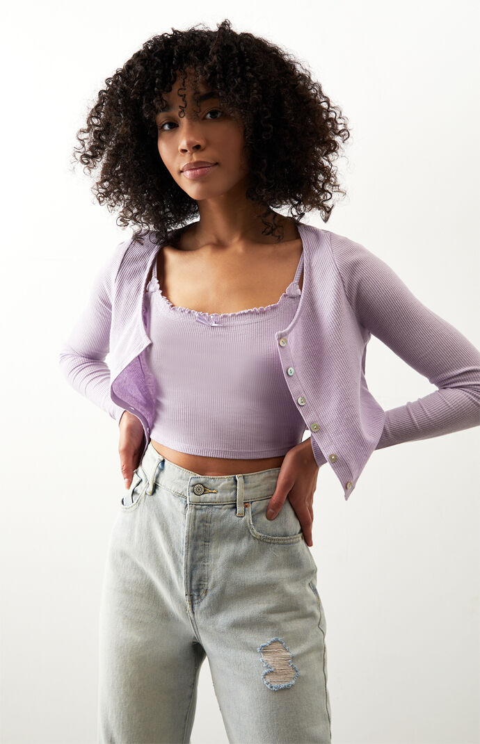 Brie Waffle Tank Top & Cardigan Set