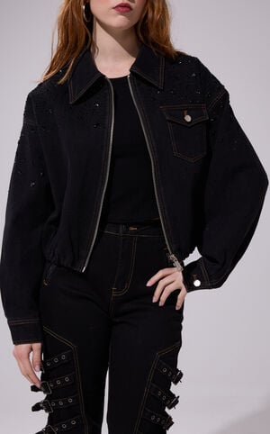 Safina Black Embellished Denim Jacket image number 2