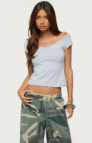 Calie Off Shoulder V Neck Top image number 1