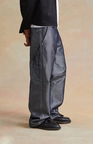 Metallic Black Baggy Carpenter Jeans image number 4