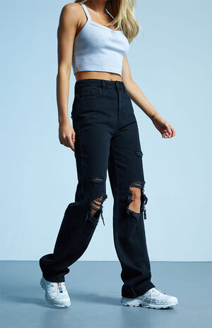 Black Ripped '90s Boyfriend Jeans image number 3