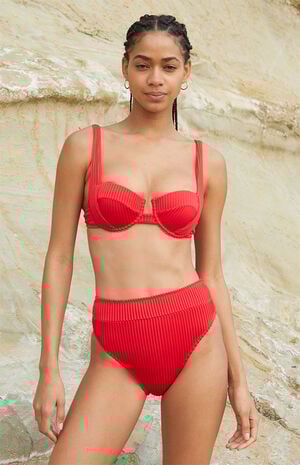 Red High Waisted Banded Bikini Bottom image number 2