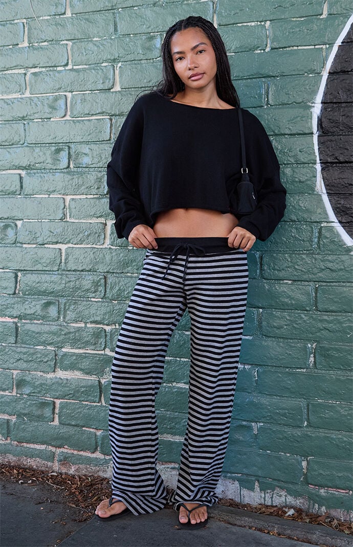 John Galt Women's Black And Gray Hilary Striped Yoga Baggy Sweatpants In Black/gray