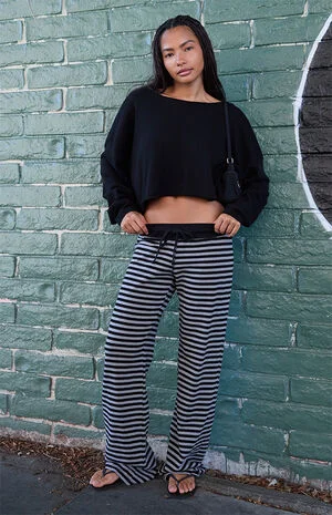 Black and Gray Hilary Striped Yoga Baggy Sweatpants image number 1