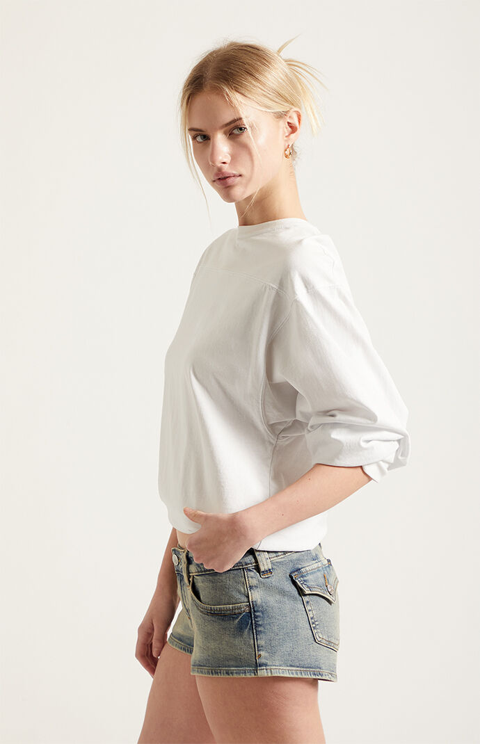 Pacsun Tatum Ultimate Low Rise Denim Micro Shorts Stretch Button Pocket Medium Blue