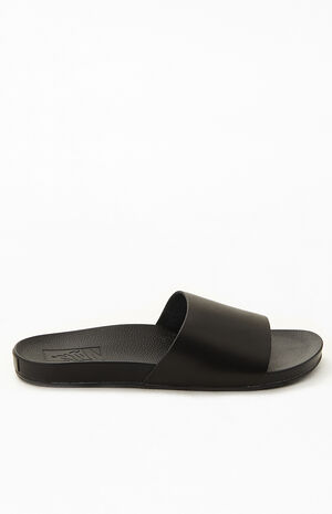 Women's Black Leather Decon Slide Sandals image number 2