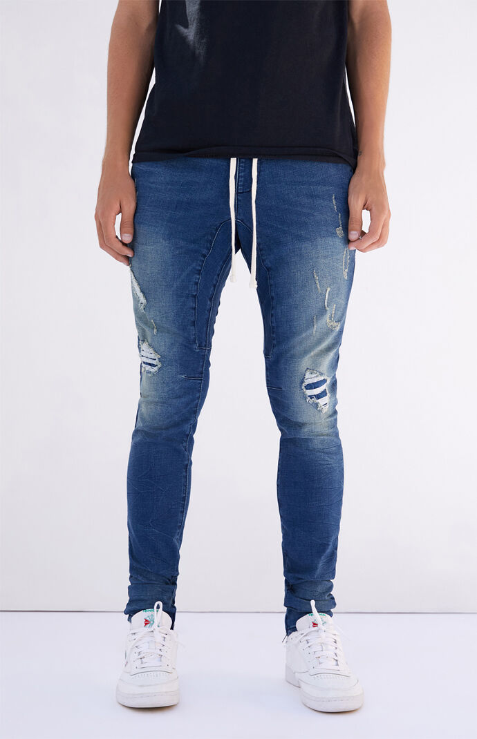 Dark Ripped Drop Skinny Jogger Pants
