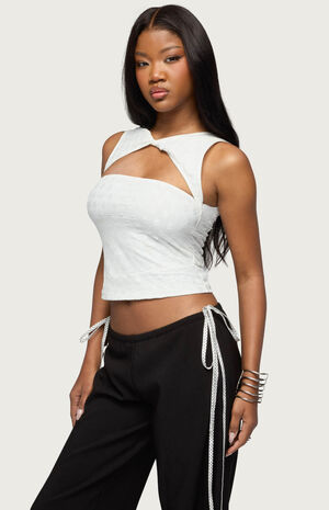 Elisia Twist Cutout Flower Lace Top image number 2