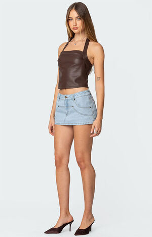 Draped Faux Leather Halter Top image number 4