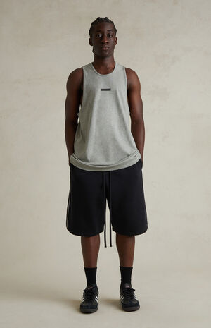 Jet Black&nbsp;& Cloud White Basketball Fleece Sweat Shorts image number 6