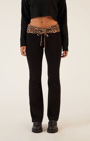 Leopard Print Fold-Over Flare Pants image number 1