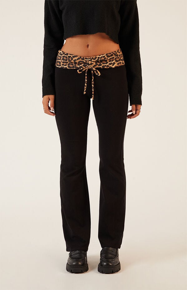 Leopard Print Fold-Over Flare Pants