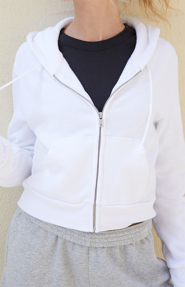 19+ Cropped White Zip Up Hoodie