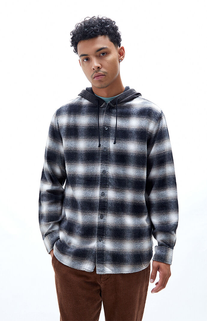 Pacsun plaid mix hooded long sleeve button up shirt discount