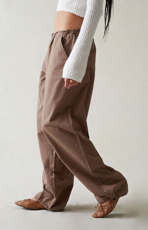 Brown Low Rise Parachute Pants image number 3