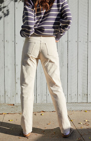 White Corduroy Straight Leg Jeans image number 4