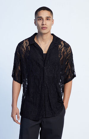 Oversized Scallop Lace Camp Shirt image number 1
