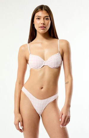 Pink & White Plaid Hazel Underwire Bralette Bikini Top image number 3