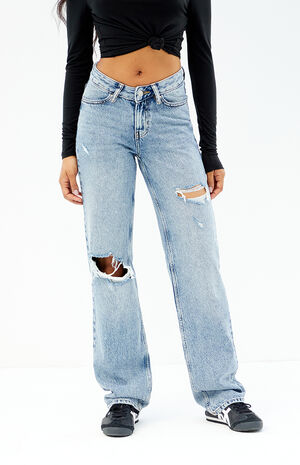 Medium Indigo Ripped V Dip '90s Boyfriend Jeans image number 2