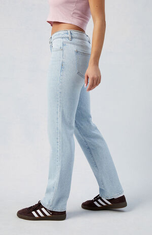 Eco Light Indigo Low Rise Rhinestone Straight Leg Jeans image number 4