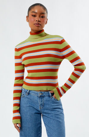 Striped Ribbed Turtleneck Sweater image number 2