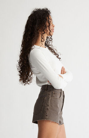 Eco Brown Vintage High Waisted Denim Shorts image number 2