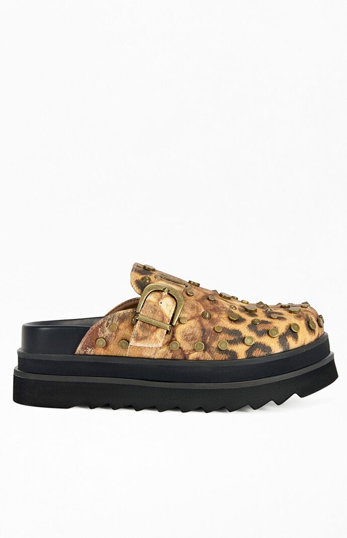 AZALEA WANG Women's Billie Leopard Flatform Mules