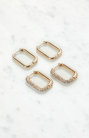 x PacSun 2 Pack Double Square Hoop Earrings image number 2