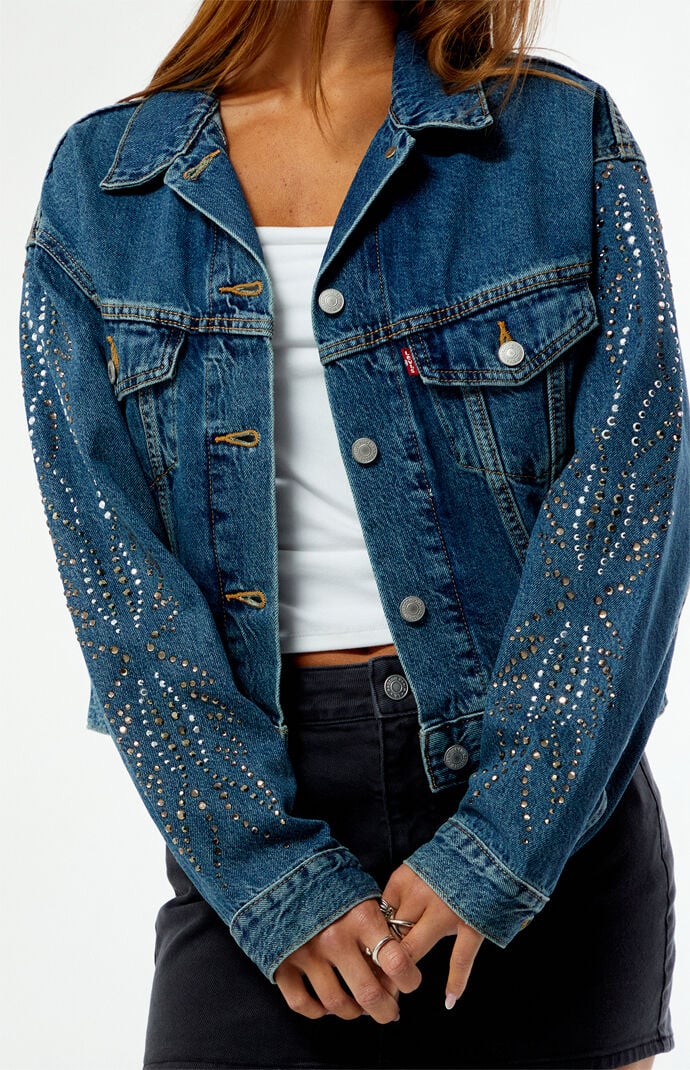 Levi's Medium Indigo Rhinestone Shrunken '90s Cropped Denim Jacket