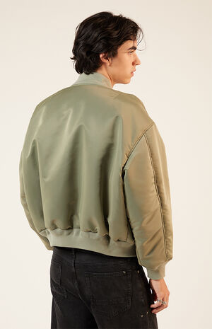 Olive Nylon Bomber Jacket image number 4