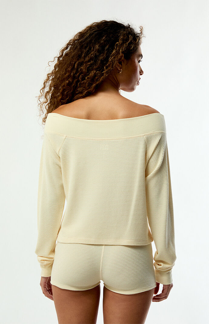 PAC 1980 Active Aspen Waffle Knit Off-The-Shoulder Top