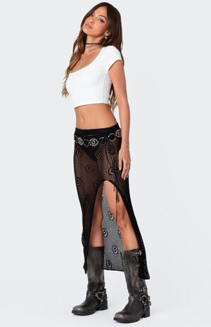 Monica Crochet Slitted Midi Skirt image number 3