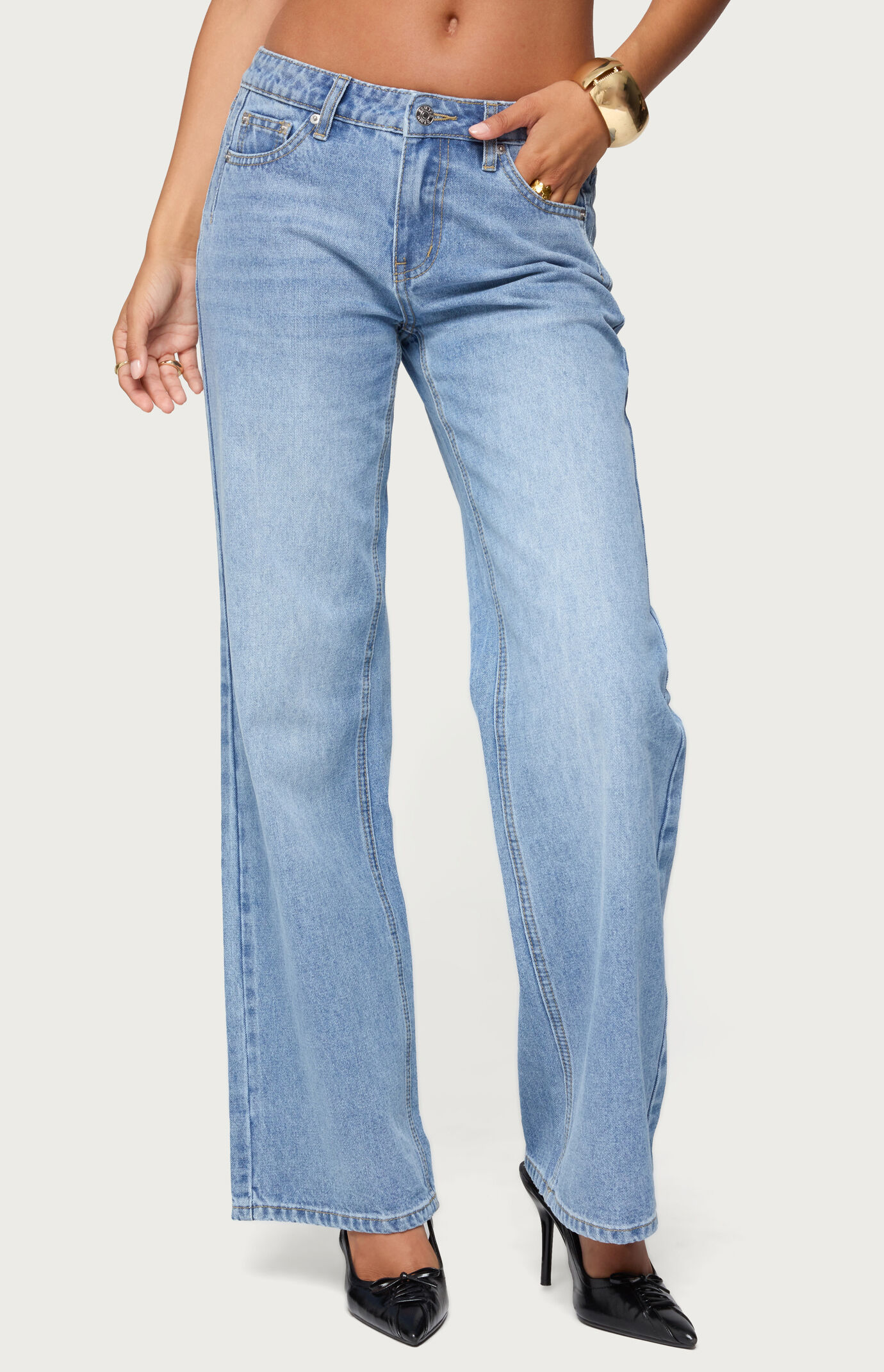 Edikted Holly Straight Leg Mid Rise Jeans