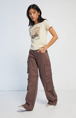Brown Zip Off Low Rise Puddle Jeans image number 1