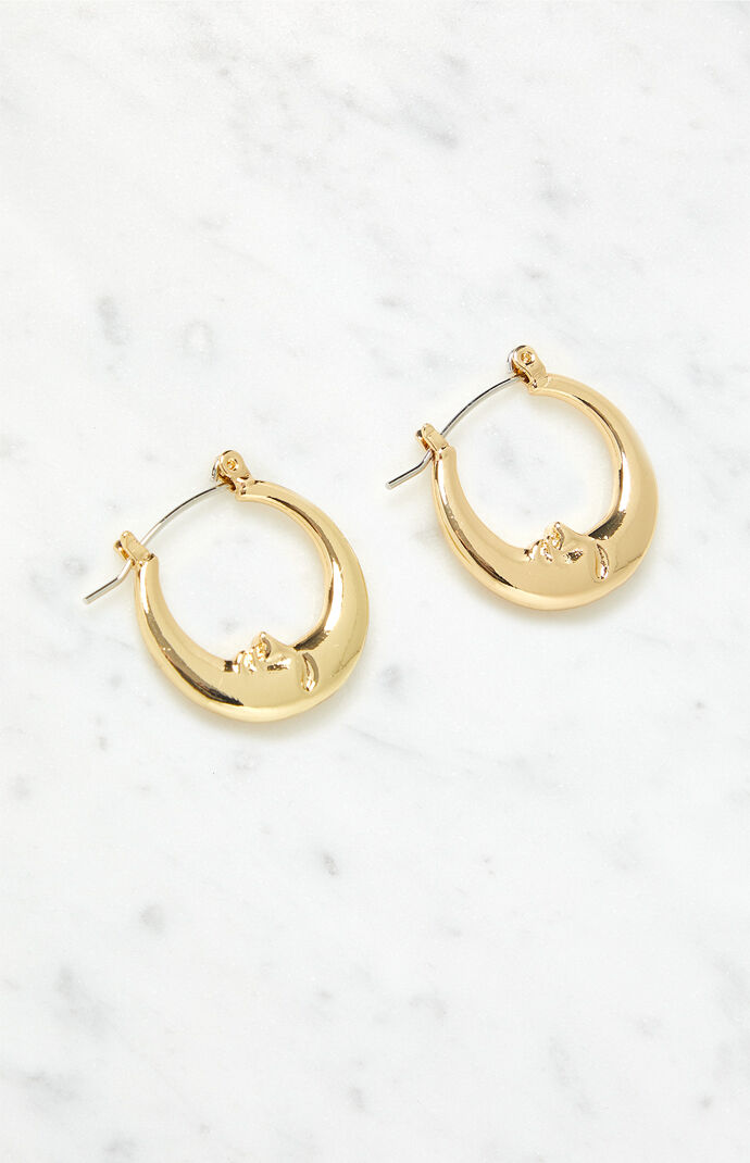 Gold Moon Hoop Earrings