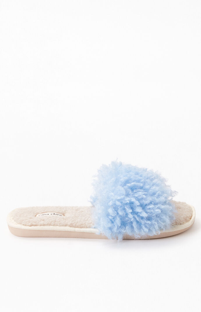 Blue Fuzzy Slide Slippers