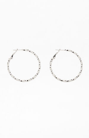 Silver Stainless Steel Twisted Hoop Earrings image number 2