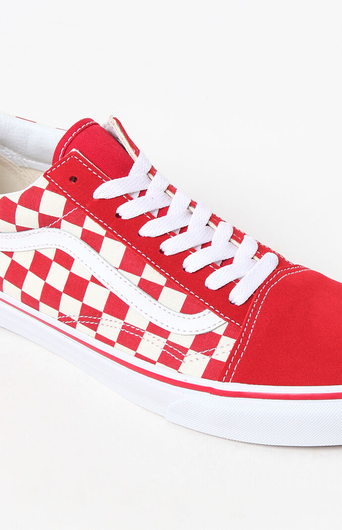 checkerboard vans old skool red