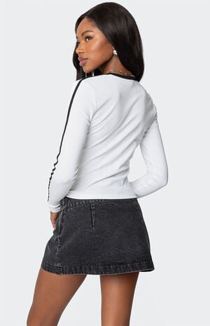 Contrast V Neck Long Sleeve T-Shirt image number 4