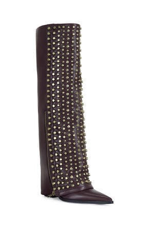 Agustue Burgundy Studded Faux Leather Knee High Boots image number 2