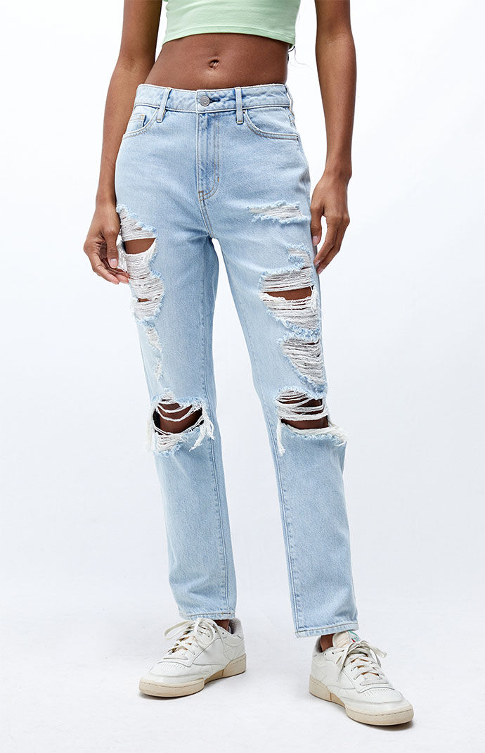 light blue ripped mom jeans